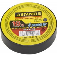 Изолента, STAYER Master 12291-D-15-10, ПВХ, 5000 В, 15мм х 10м, черная 12291-D-15-10