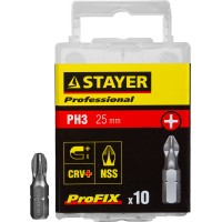 Биты STAYER "PROFESSIONAL" ProFix Phillips, тип хвостовика C 1/4", № 3, L=25мм, 10шт 26201-3-25-10_z01