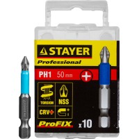 Биты STAYER "PROFESSIONAL" ProFix Phillips, тип хвостовика E 1/4", № 1, L=50мм, 10шт 26203-1-50-10_z01