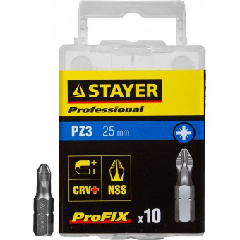Биты STAYER "PROFESSIONAL" ProFix Pozidriv, тип хвостовика C 1/4", № 3, L=25мм, 10шт 26221-3-25-10_z01