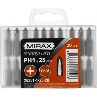 Биты MIRAX PH№1, тип хвостовика C 1/4", длина 25мм, 20шт 26251-1-25-20