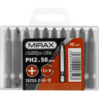 Биты MIRAX PH№2, тип хвостовика E 1/4", длина 50мм, 10шт 26253-2-50-10