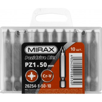 Биты MIRAX PZ№1, тип хвостовика E 1/4", длина 50мм, 10шт 26254-1-50-10