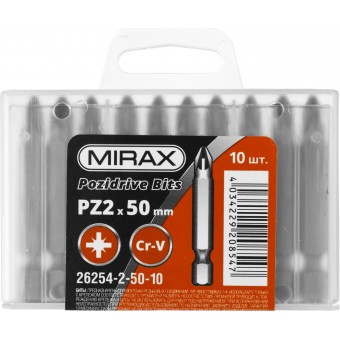 Биты MIRAX PZ№2, тип хвостовика E 1/4", длина 50мм, 10шт 26254-2-50-10