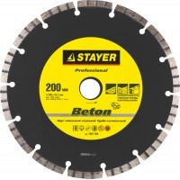 Круг отрезной алмазный STAYER "PROFESSIONAL" "BETON" турбо-сегментный, сухая резка, 22,2х200мм 3667-200