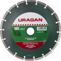 Круг отрезной алмазный URAGAN сегментный, сухая резка, 22,2х180мм 36691-180