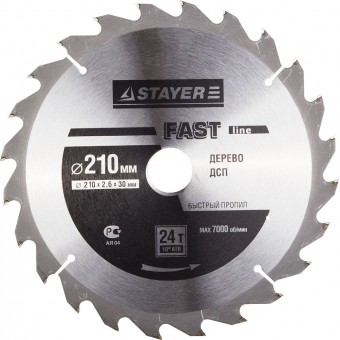 Диск пильный "FAST-Line" по дереву, 210х30мм, 24Т, STAYER 3680-210-30-24