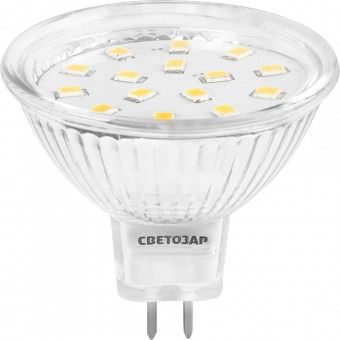 Лампа СВЕТОЗАР светодиодная "LED technology", цоколь GU5.3, теплый белый свет (3000К), 220В, 3Вт (25) 44550-25_z01
