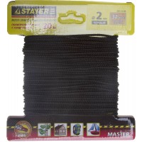 Шнур STAYER "MASTER" хозяйственно-бытовой, полипропиленовый, вязанный, с сердечником, черный, d 2, 20м 50411-02-020