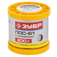Припой ЗУБР, ПОС 61, трубка с канифолью, 200г, 1мм 55450-200-10C