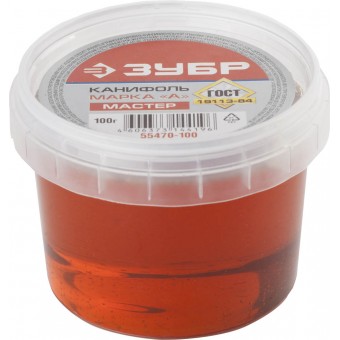 Канифоль ЗУБР для паяльных работ, пластиковая банка, 100г 55470-100