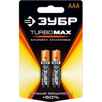 Батарейка ЗУБР "TURBO MAX" щелочная (алкалиновая), тип AAA, 1,5В, 2шт на карточке 59203-2C